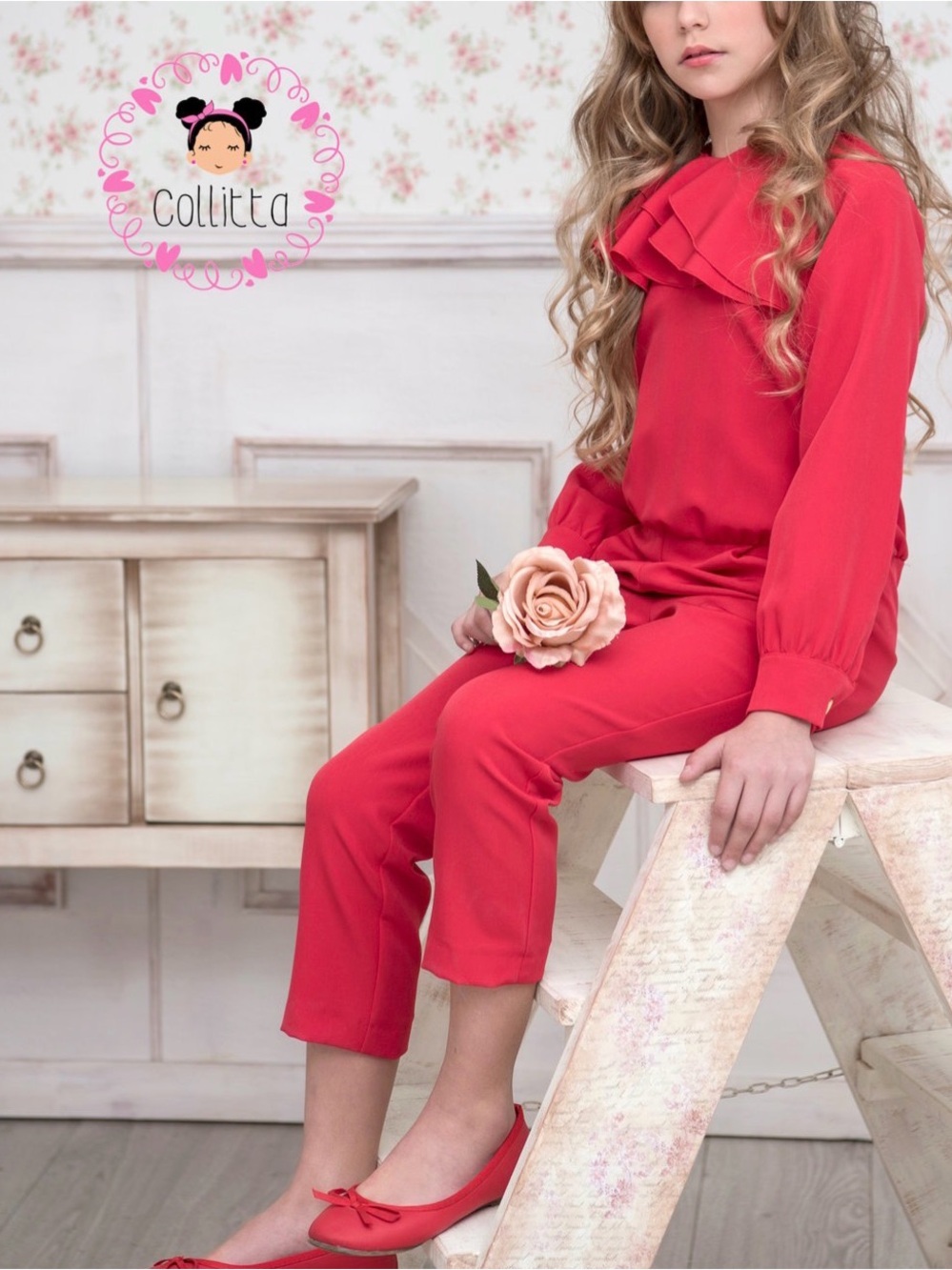 Collitta Girls' Red Ruffled Jumpsuit